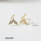 Korean Fish Tail Earrings Alloy Women 2Pcs Pink Silver Gold Black