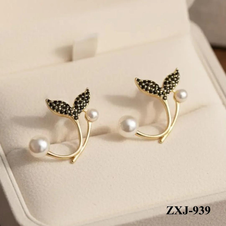 Korean Fish Tail Earrings Alloy Women 2Pcs Pink Silver Gold Black