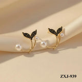 Korean Fish Tail Earrings Alloy Women 2Pcs Pink Silver Gold Black