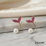 Korean Fish Tail Earrings Alloy Women 2Pcs Pink Silver Gold Black