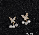 Butterfly Pearl Zircon Earrings Gold Silver Women 2Pcs