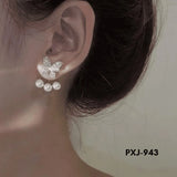 Butterfly Pearl Zircon Earrings Gold Silver Women 2Pcs