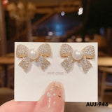 Golden Bow Zircon Earrings for Women Daily Wear