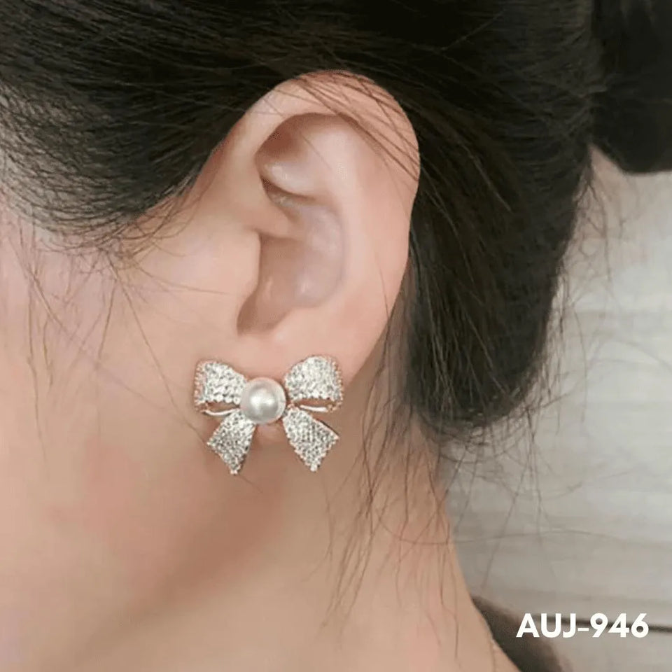 Golden Bow Zircon Earrings for Women Daily Wear