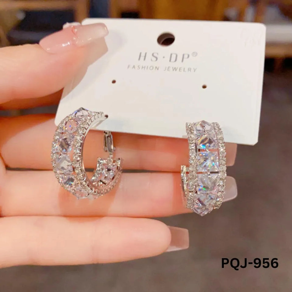 Zircon Gold Baliyaan Earrings for Women 2Pcs Silver Golden Alloy
