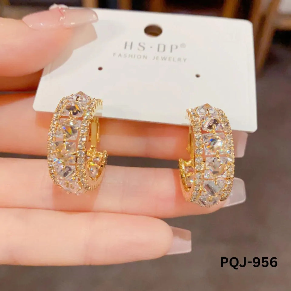 Zircon Gold Baliyaan Earrings for Women 2Pcs Silver Golden Alloy