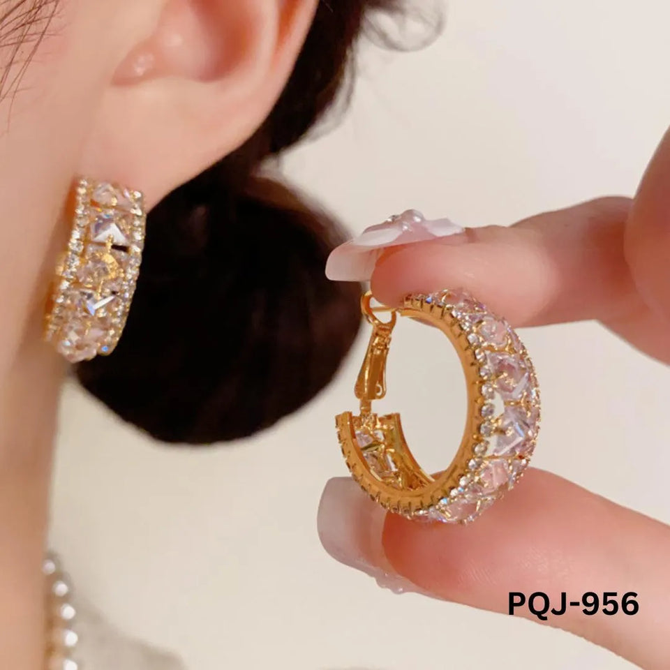 Zircon Gold Baliyaan Earrings for Women 2Pcs Silver Golden Alloy
