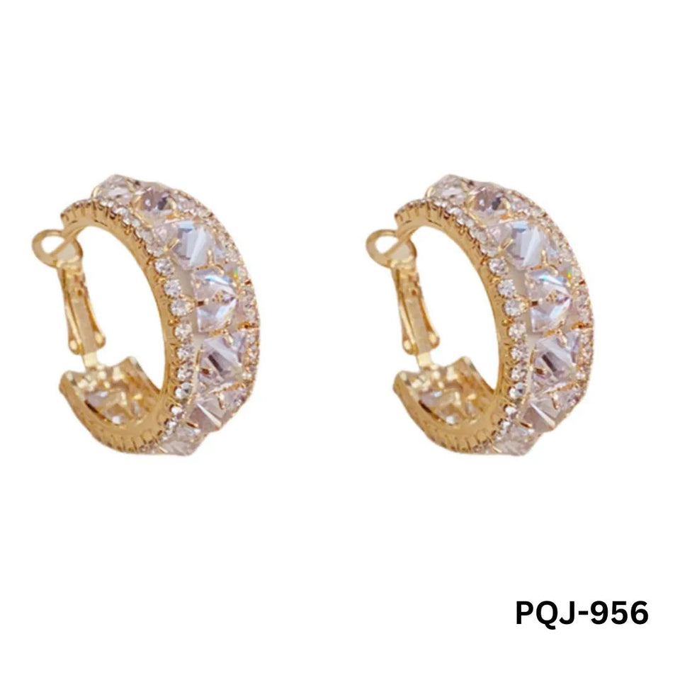 Zircon Gold Baliyaan Earrings for Women 2Pcs Silver Golden Alloy
