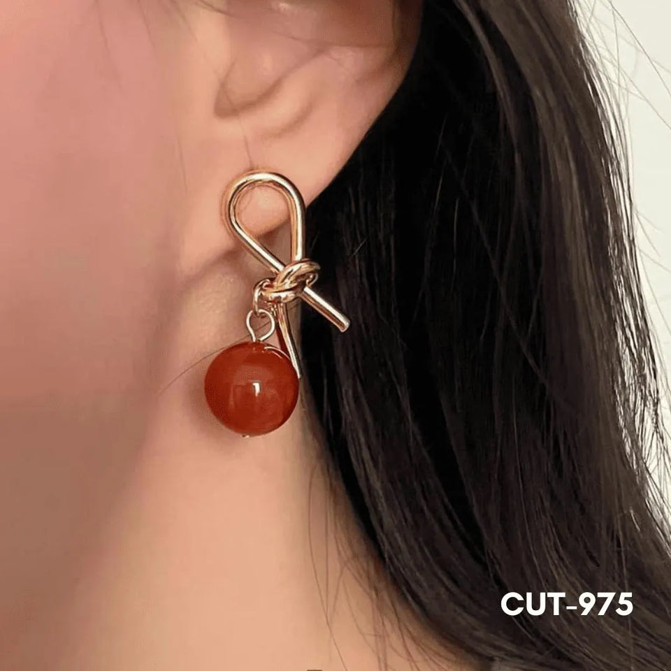 Women Knot Pearl Drop Earrings Alloy 2Pcs