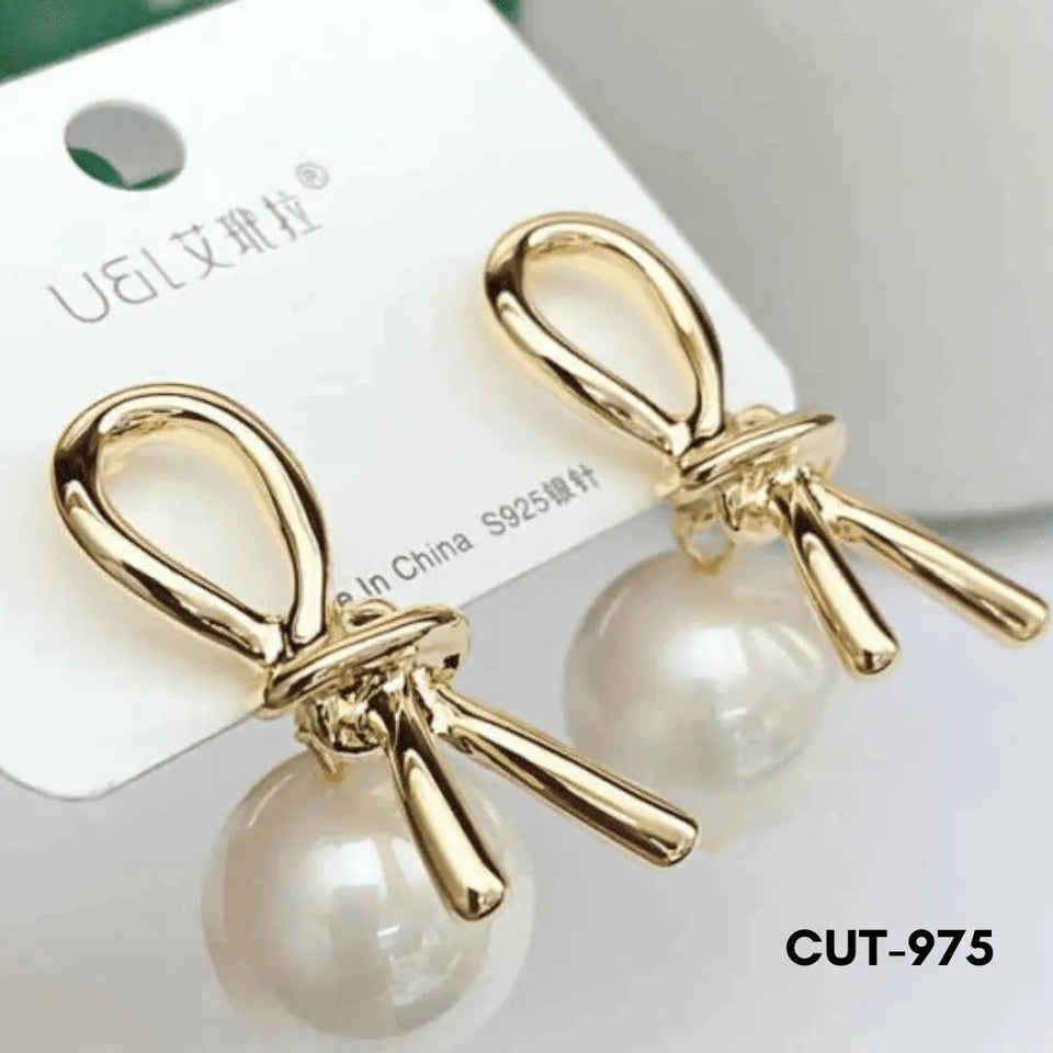 Women Knot Pearl Drop Earrings Alloy 2Pcs