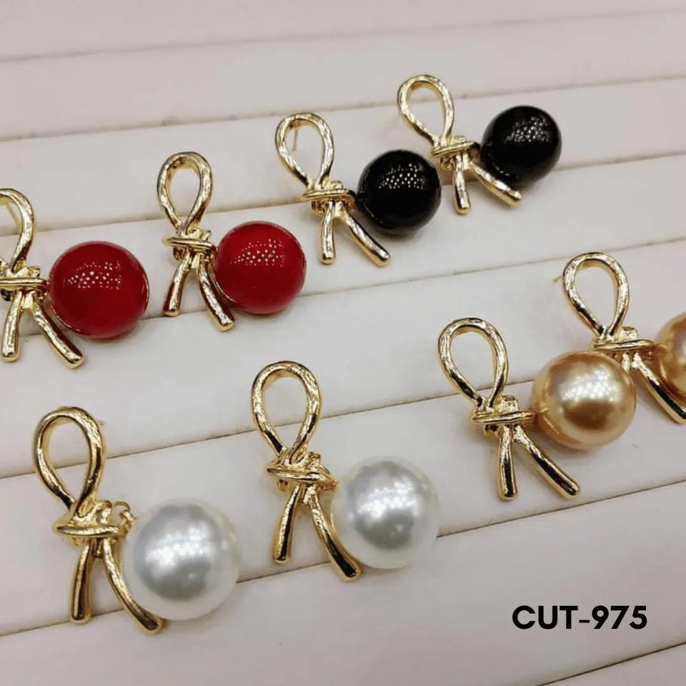 Women Knot Pearl Drop Earrings Alloy 2Pcs