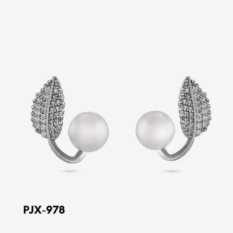 Leaf Pearl Earrings for Women Silver Alloy 2 Pcs Daily Wear