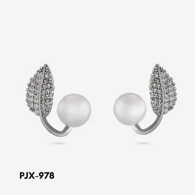 Leaf Pearl Earrings for Women Silver Alloy 2 Pcs Daily Wear