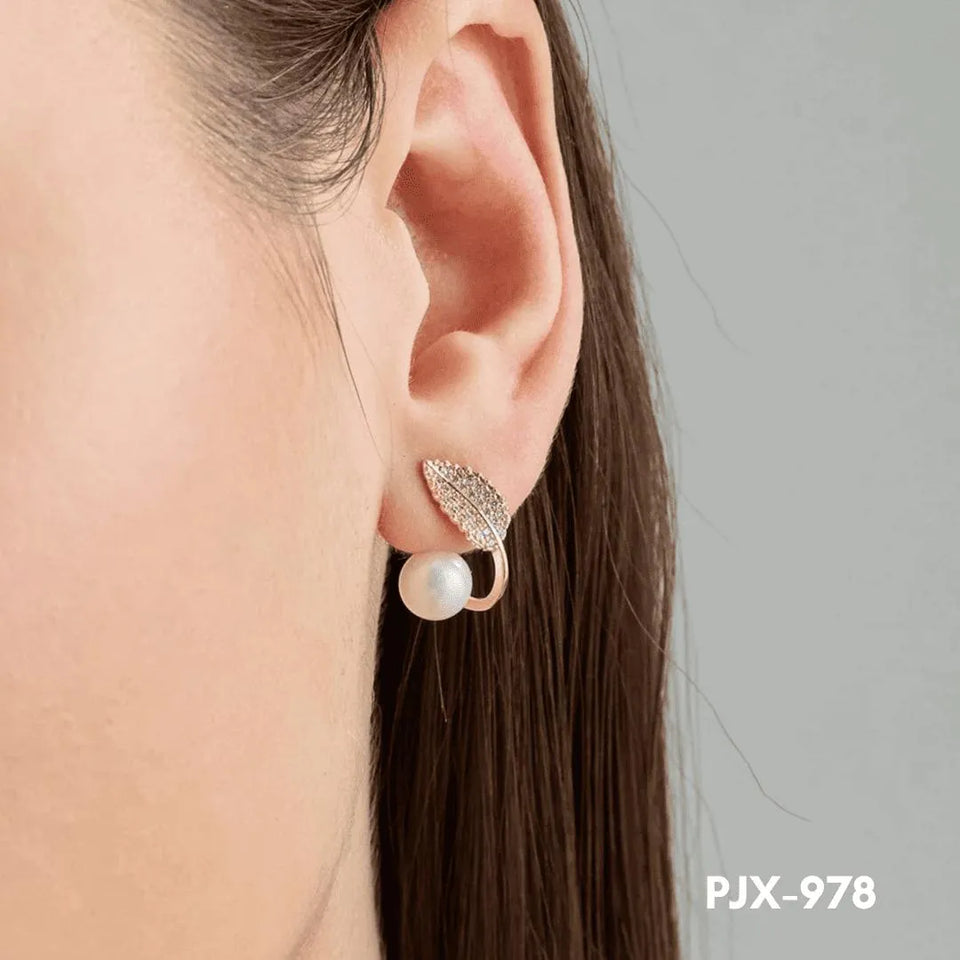 Leaf Pearl Earrings for Women Silver Alloy 2 Pcs Daily Wear