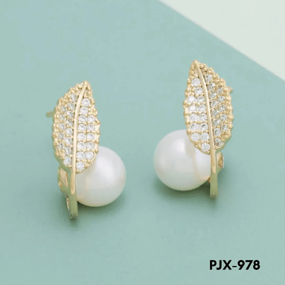 Leaf Pearl Earrings for Women Silver Alloy 2 Pcs Daily Wear