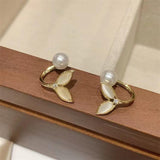 Gold Plated Pearl Leaf Stud Earrings for Women