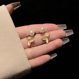 Gold Plated Pearl Leaf Stud Earrings for Women