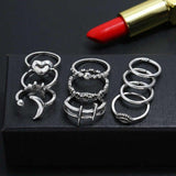 Silver Bohemian Adjustable Rings Set for Women 10 Pcs