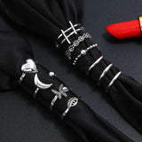 Silver Bohemian Adjustable Rings Set for Women 10 Pcs