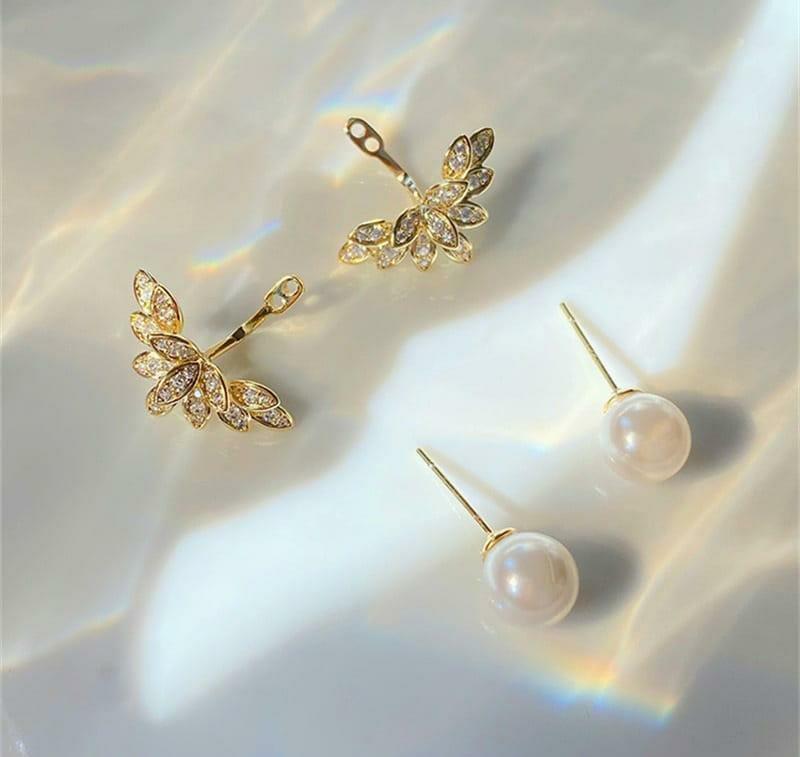 Silver Pearl Leaf Stud Earrings for Girls Daily Wear