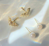 Silver Pearl Leaf Stud Earrings for Girls Daily Wear