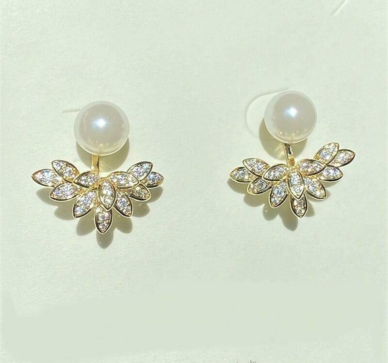 Silver Pearl Leaf Stud Earrings for Girls Daily Wear