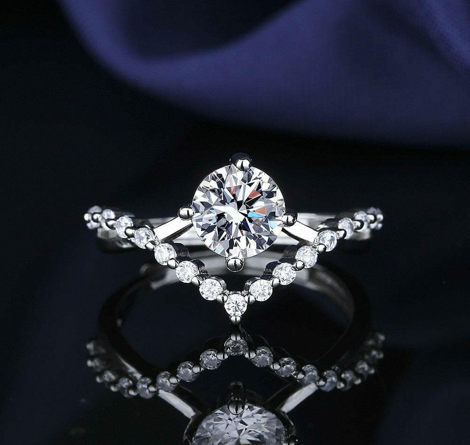 Crystal Diamond Ring Silver Plated for Women