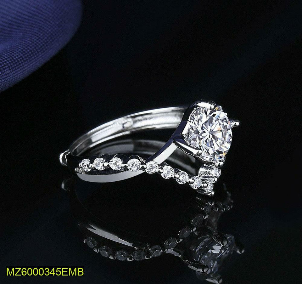Crystal Diamond Ring Silver Plated for Women