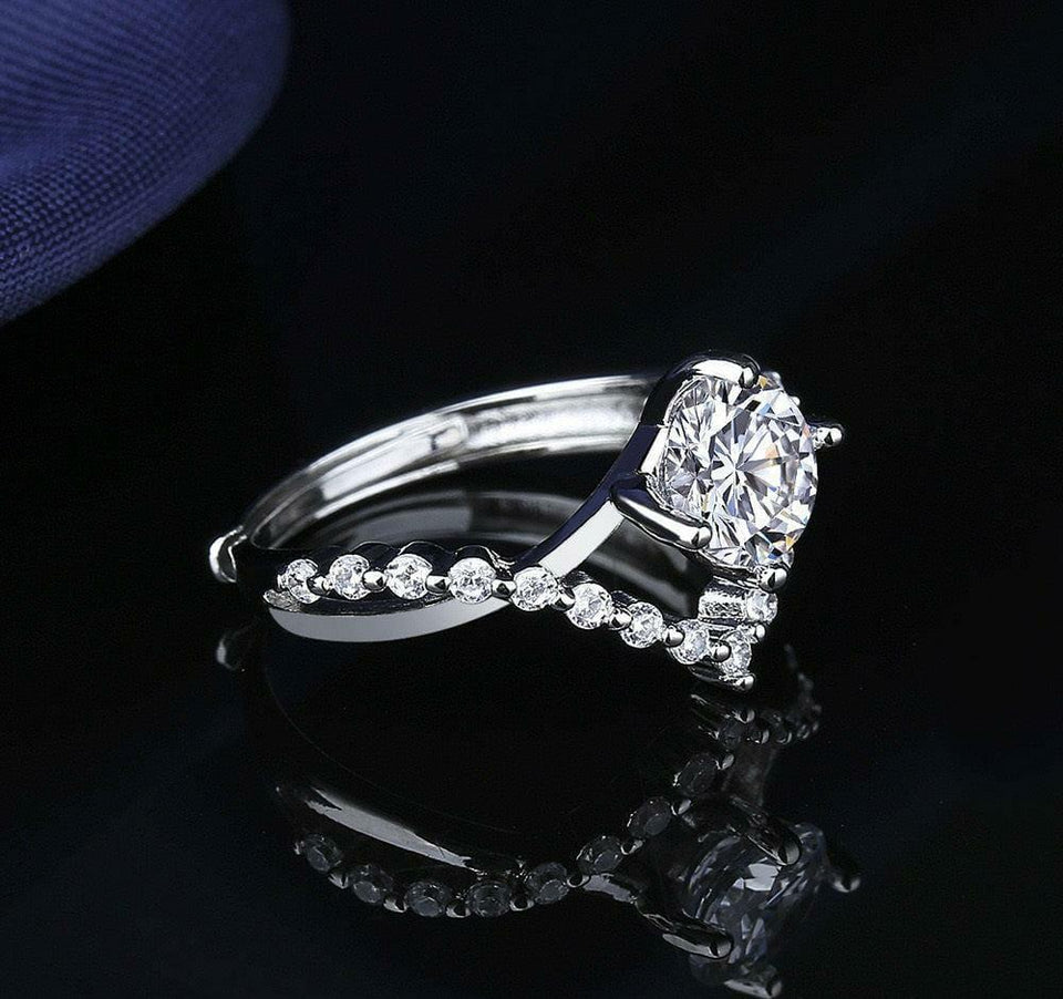Crystal Diamond Ring Silver Plated for Women