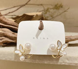 Butterfly Earrings Pearl Accent Golden Plated