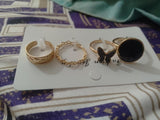 Women Antique Plated Stone Rings Set 4Pcs Elegant Daily Wear