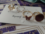 Women Antique Plated Stone Rings Set 4Pcs Elegant Daily Wear