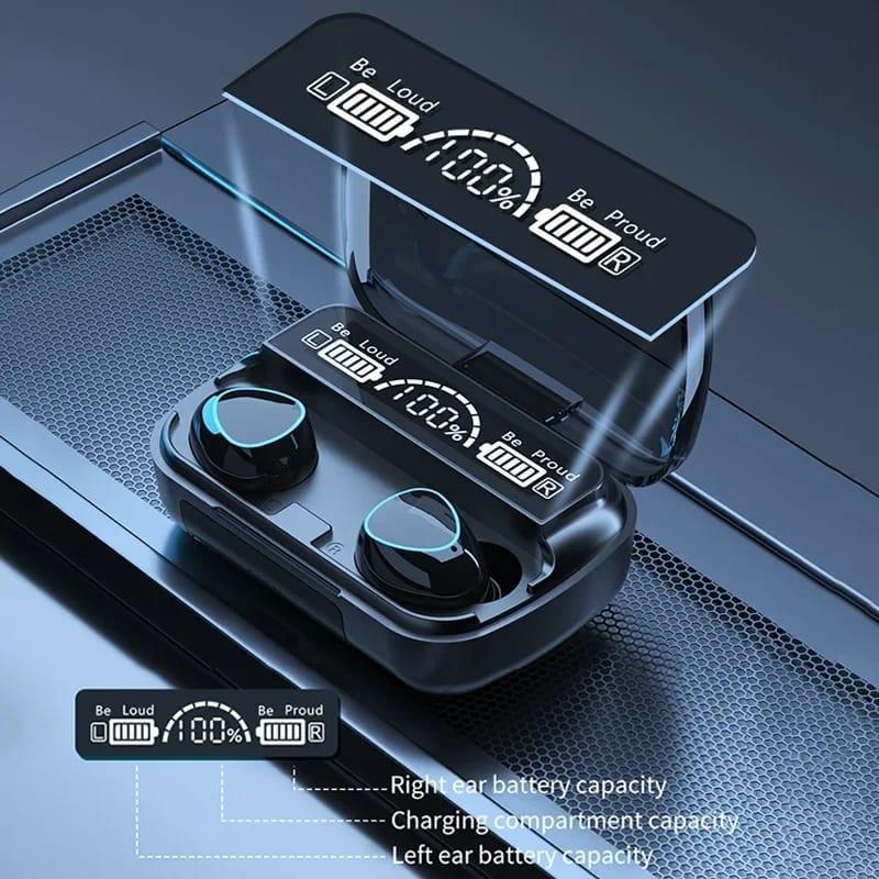 M10-TWS Wireless Bluetooth Earbuds with Charging Case, Black, Durable (Free Home Delivery)