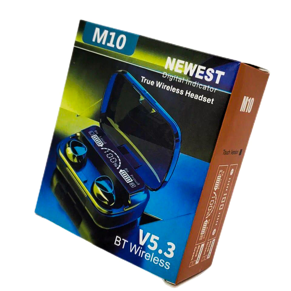 M10-TWS Wireless Bluetooth Earbuds with Charging Case, Black, Durable (Free Home Delivery)
