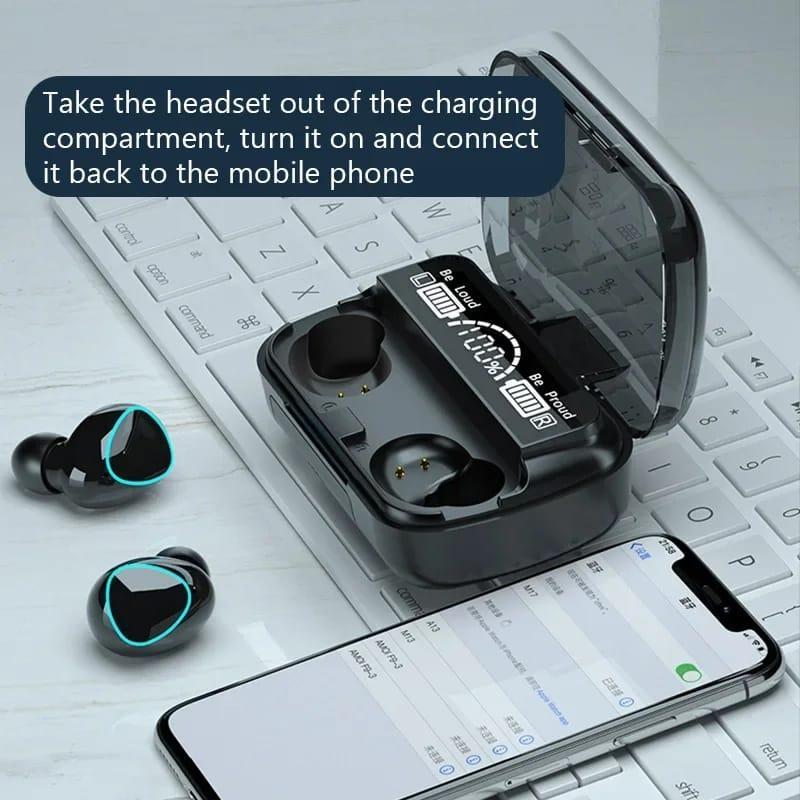 M10-TWS Wireless Bluetooth Earbuds with Charging Case, Black, Durable (Free Home Delivery)