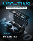 M10-TWS Wireless Bluetooth Earbuds with Charging Case, Black, Durable (Free Home Delivery)