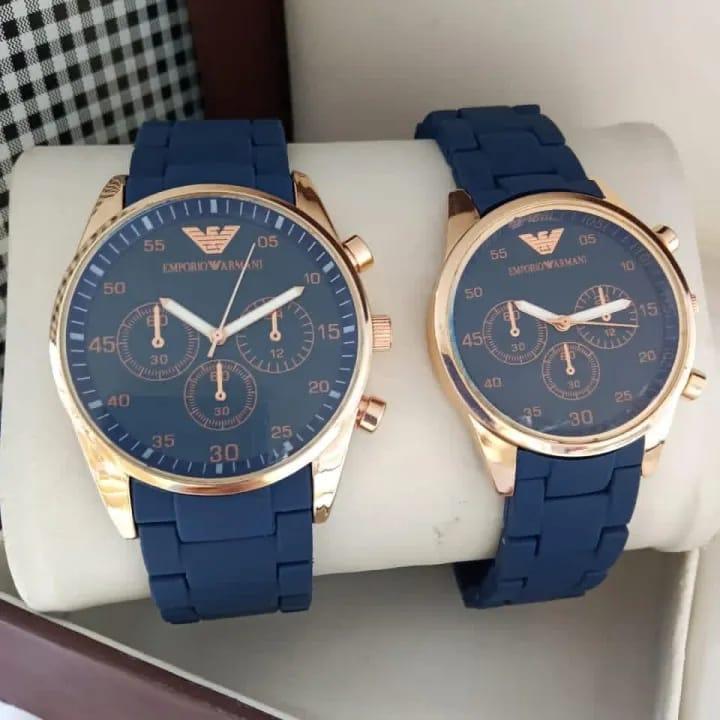 2 Pcs Universal Stainless Steel Chronograph Couple Watches - Round Multicolor Design