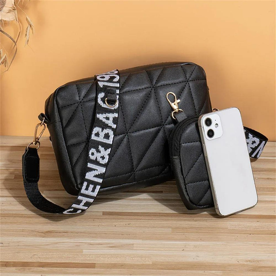 Stylish Girl's Crossbody Bag - 2 Pcs Black Embroidered PU Leather, C-AR-5 Black